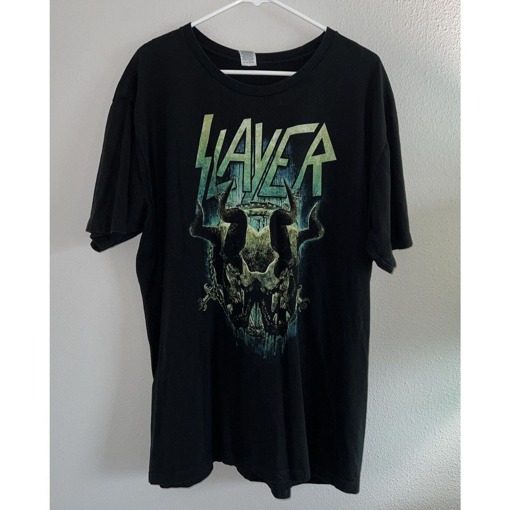 Slayer Pacific‎ T Shirt Mens 2XL Metal Rock Skull Horns Black Green Vintage Punk
